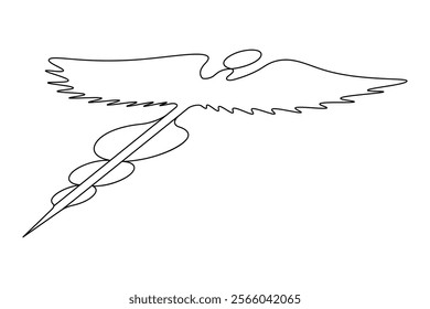 Caduceus with medical icon continuous one line drawing of isolated outline flat vector icon