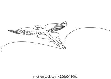 Caduceus with medical icon continuous one line drawing of isolated outline flat vector icon