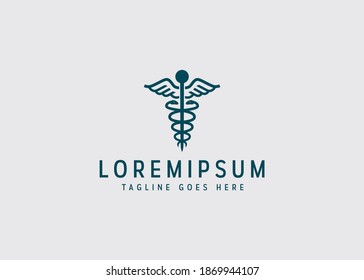 caduceus medical icon design. Illustration of needle and wing symbol of medicine. Vintage logo design vector line icon template