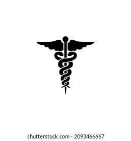 caduceus medical icon design. Illustration of needle and wing symbol of medicine. Vintage logo design vector line icon template