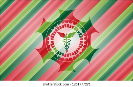 Caduceus medical icon inside christmas badge.