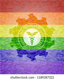 Caduceus medical icon inside lgbt colors emblem 