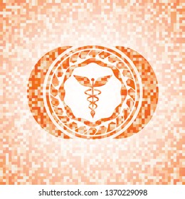 Caduceus medical icon inside orange mosaic emblem