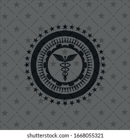 Caduceus medical icon inside realistic dark emblem
