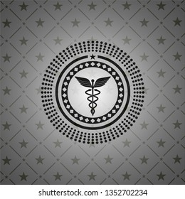Caduceus medical icon inside retro style black emblem