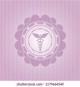 Caduceus medical icon inside vintage pink emblem