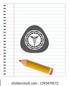 Caduceus medical icon pencil strokes emblem. Vector Illustration. Detailed.