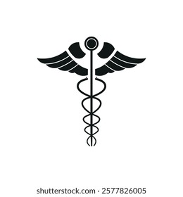 Caduceus Medical Iconic Symbol Black Logo Design On White Background