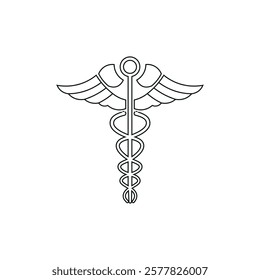 Caduceus Medical Iconic Symbol Creative Black Outline Logo Design