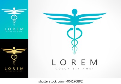 Caduceus medical logo. Emblem for drugstore or medicine.