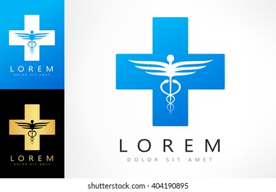 Caduceus medical logo. Emblem for drugstore or medicine.