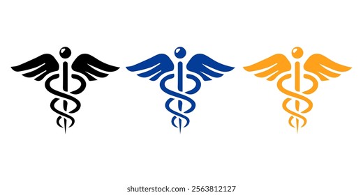 Caduceus - Medical Snake Logo Icon Vector Eps Isolated on White, Caduceus Healthcare Medical Snake Staff Symbol Icon, Caduceus Medical Symbol, Medicine Logo Template Design Vector, Emblem, Design. 