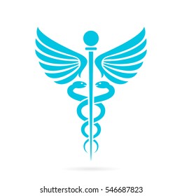 Caduceus medical snake vector icon illustration isolated on white background