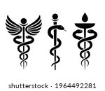 Caduceus medical snake vector pictogram set isolated on white background, various caduceus icons