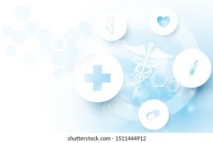 Caduceus medical symbol and Abstract geometric with medicine and science concept background. Medical Icons