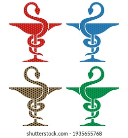 Caduceus Medical Symbol With Abstract Pattern Vector Illustration. Pharmacy Symbol Isolated On White Background
