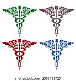 Caduceus Medical Symbol With Argyle Pattern Vector Illustration
