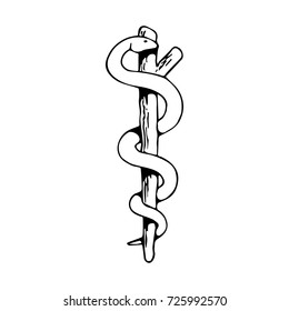 Caduceus medical symbol in black and white. Vector illustration.