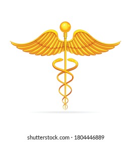 Caduceus Medical Symbol Gold Vector Illustration On White Background