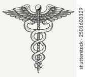 Caduceus medical symbol hand drawn vector on white background