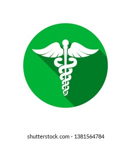 Caduceus Medical Symbol Icon. Flat Style Vector. Caduceus Snake Health Symbol 