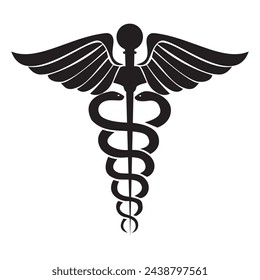 Caduceus medical symbol. Caduceus icon, logo. Medical logo. Caduceus silhouette, vector. Healthy Icon. Medical Snake Caduceus Logo.