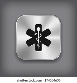 Caduceus Medical Symbol Icon - Vector Metal App Button with Shadow