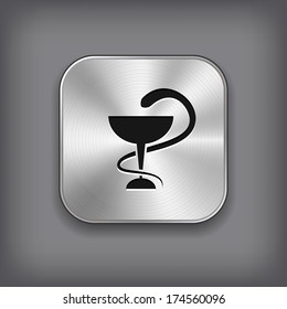 Caduceus Medical Symbol Icon - Vector Metal App Button with Shadow