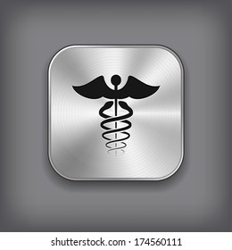 Caduceus Medical Symbol Icon - Vector Metal App Button with Shadow