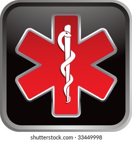 caduceus medical symbol on black web button