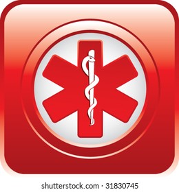 caduceus medical symbol on red web button