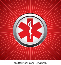 caduceus medical symbol on red starburst