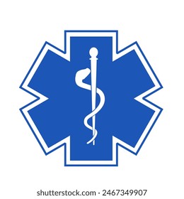 Imagen médica caduceus sobre fondo blanco, serpiente esculapiana, logotipo paramédico Emt Vector