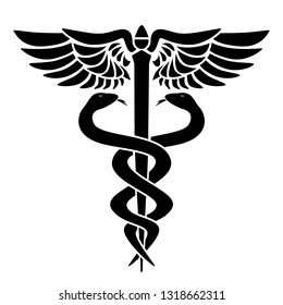 Caduceus Medical Symbol, With Two Snakes, Staff And Wings, Vector Illustration