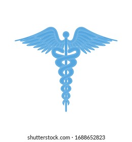 Caduceus Medical Symbol, With Two Snakes and Wings, Vector Illustration