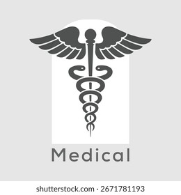 Vetor de símbolo médico de Caduceus com traço editável.	