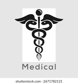 Vector de símbolo médico caduceo con trazo editable.	
