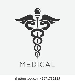Vetor de símbolo médico de Caduceus com traço editável.	
