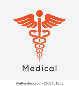 Caduceus medical symbol vector with editable stroke.	