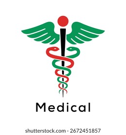 Caduceus medical symbol vector with editable stroke.	