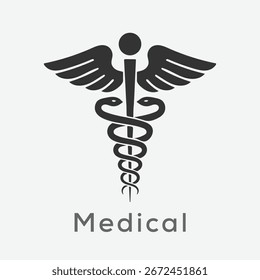 Caduceus medical symbol vector with editable stroke.	