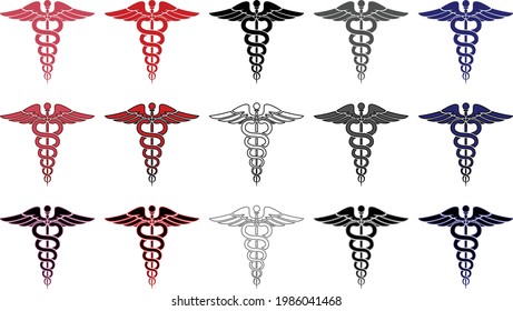 Caduceus Medical Symbol Vector Illustration Set