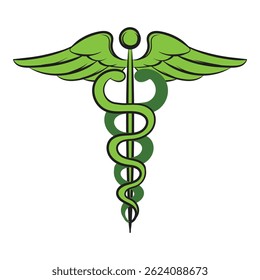 Caduceus medical symbol with wings and snake, representing healthcare and healing