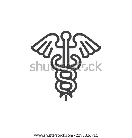 Caduceus medicine line icon. linear style sign for mobile concept and web design. Medical caduceus outline vector icon. Symbol, logo illustration. Vector graphics