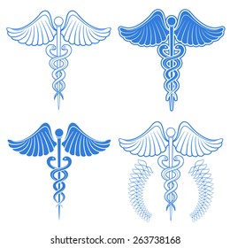Caduceus medicine symbol outline blue color set vector illustration  