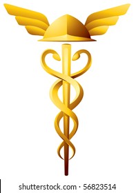 Caduceus, Mercury staff, symbol of medicine, market and trade, Hermes, herald, serpents, wings