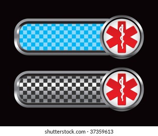 caduceus en pestañas a cuadros azules y negros