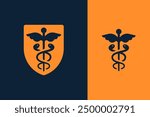 Caduceus on Shield Logo Design in Playful Style Vector Template