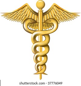 Caduceus On The White Background. All Elements And Textures Are Individual Objects. Vector Illustration Scale To Any Size.