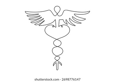 Caduceus einzeilige Zeichnung minimalistisches Gesundheitswesen Symbol kontinuierliche Kontur Vektorgrafik